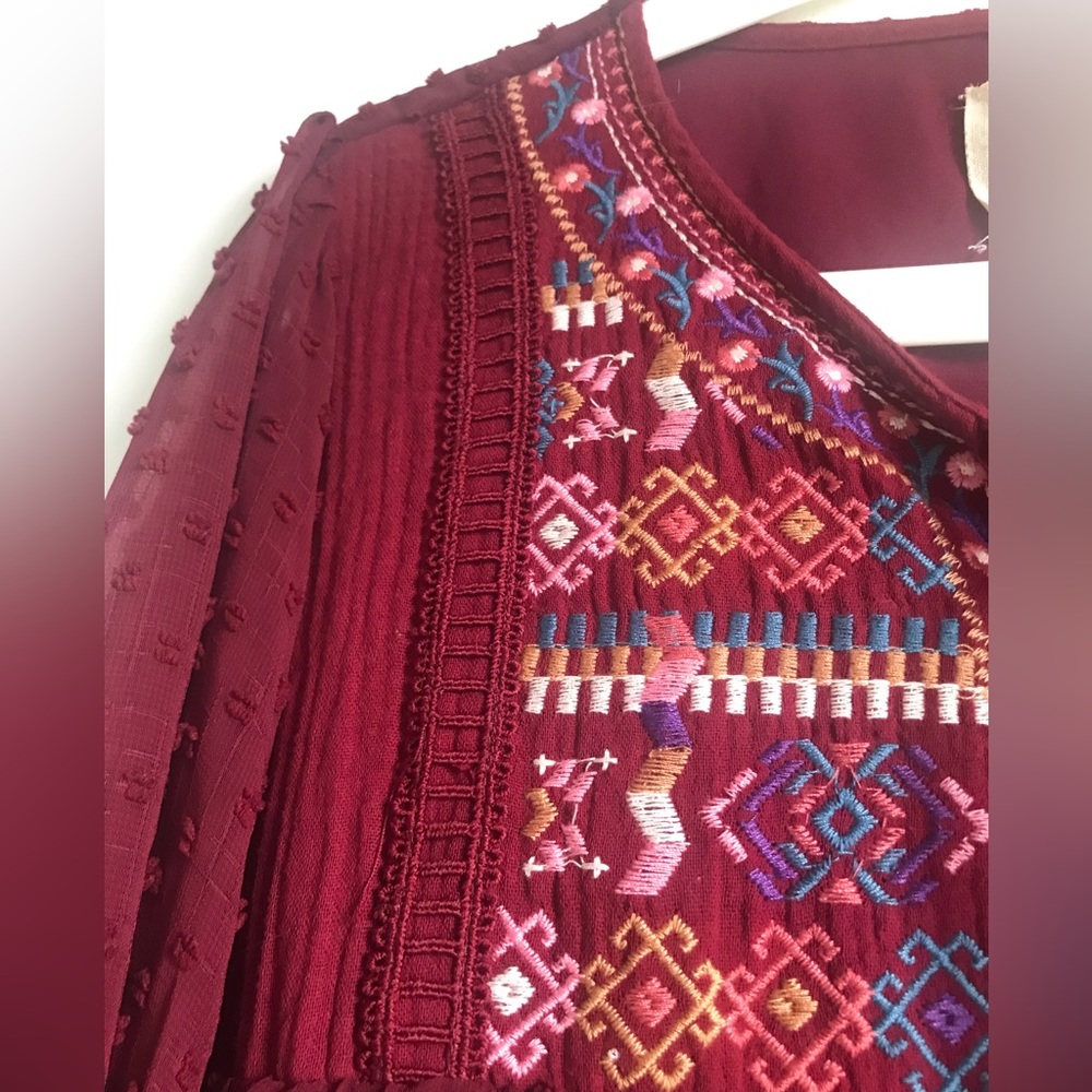 SAVANNA JANE Burgundy Embroidered Swiss Dot Top - Picture 9 of 13